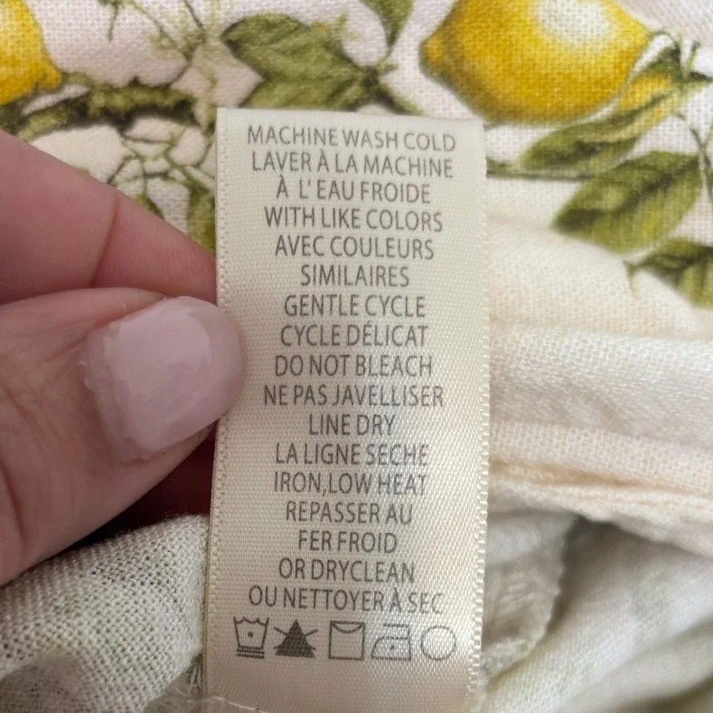 Max Studio Lemon Fruit Linen Midi‎ Skirt XS Euro Summer Coastal Cottage Pockets